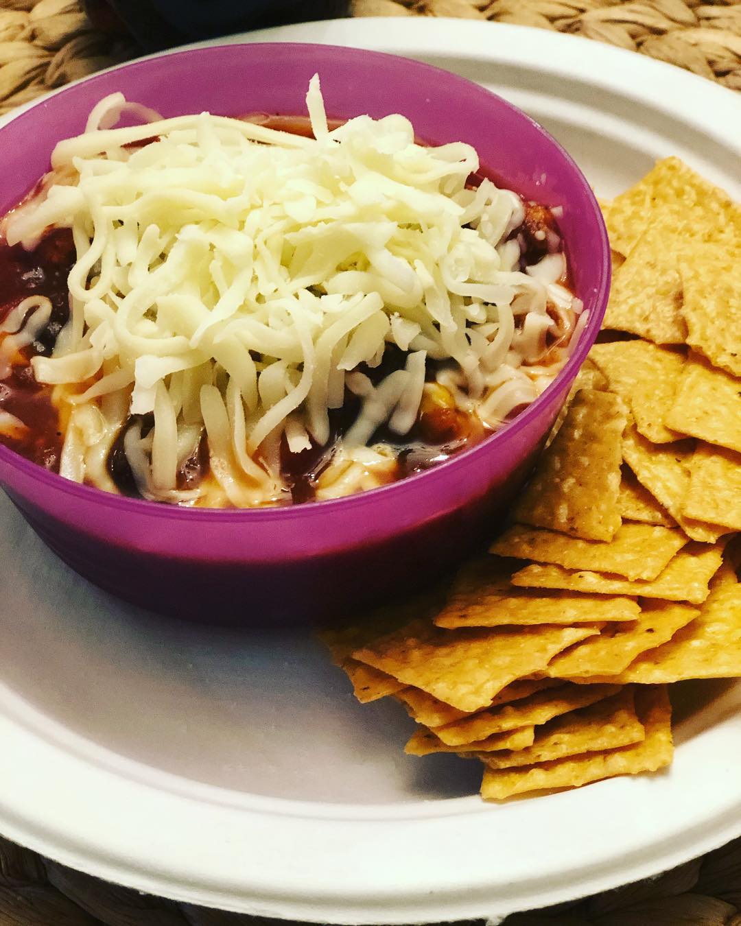 Chili (0 points), 2 ounces light shredded mozzarella cheese (2 points), corn thi…