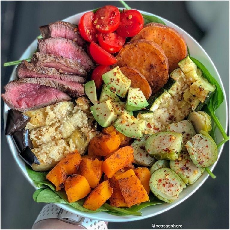 Sweet potato, pumpkin, eggplant, zucchini and Brussels sprouts