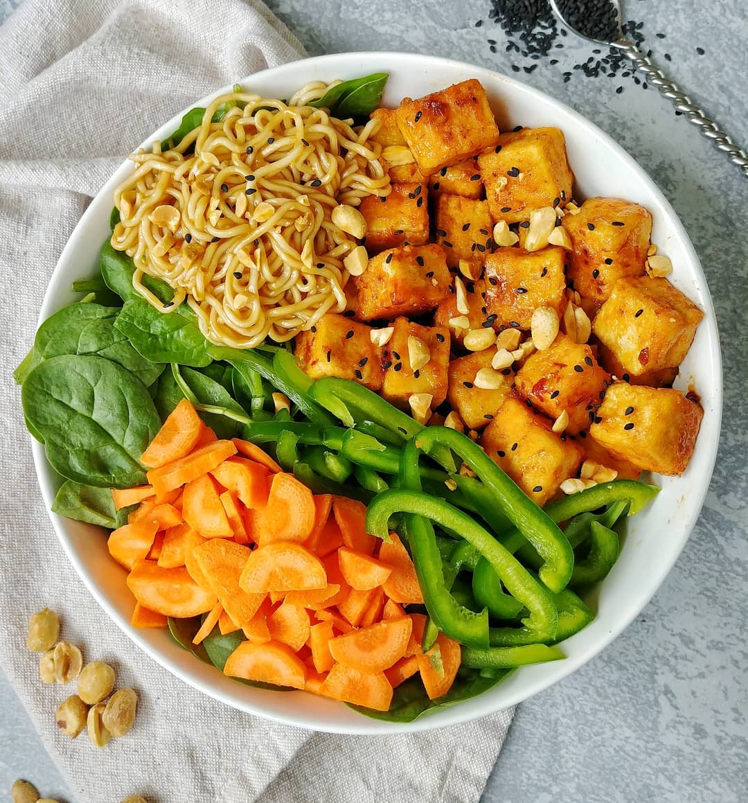 Sweet & Spicy Tofu and Ramen Bowl .Something with a little spice to celebrate …