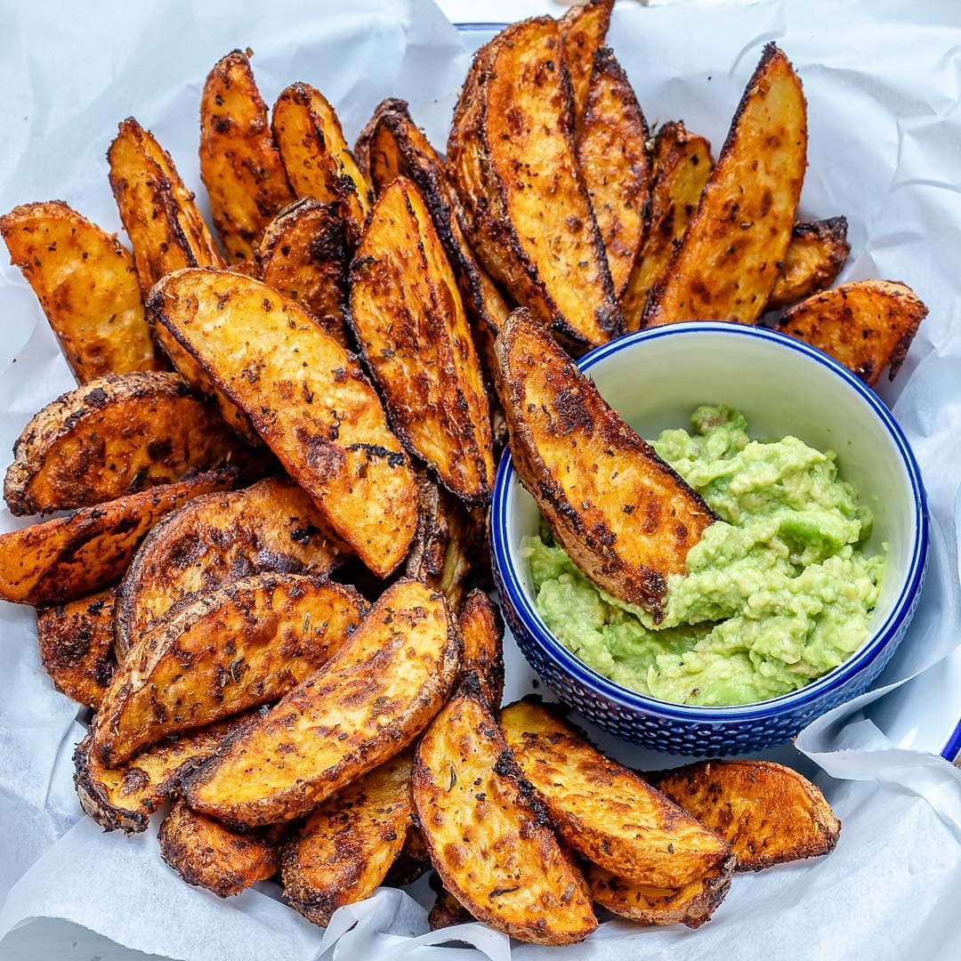 {NEW} Baked Smoky Potato Wedges + Limey Avo Mash  {Everytime I post potatoes, so…
