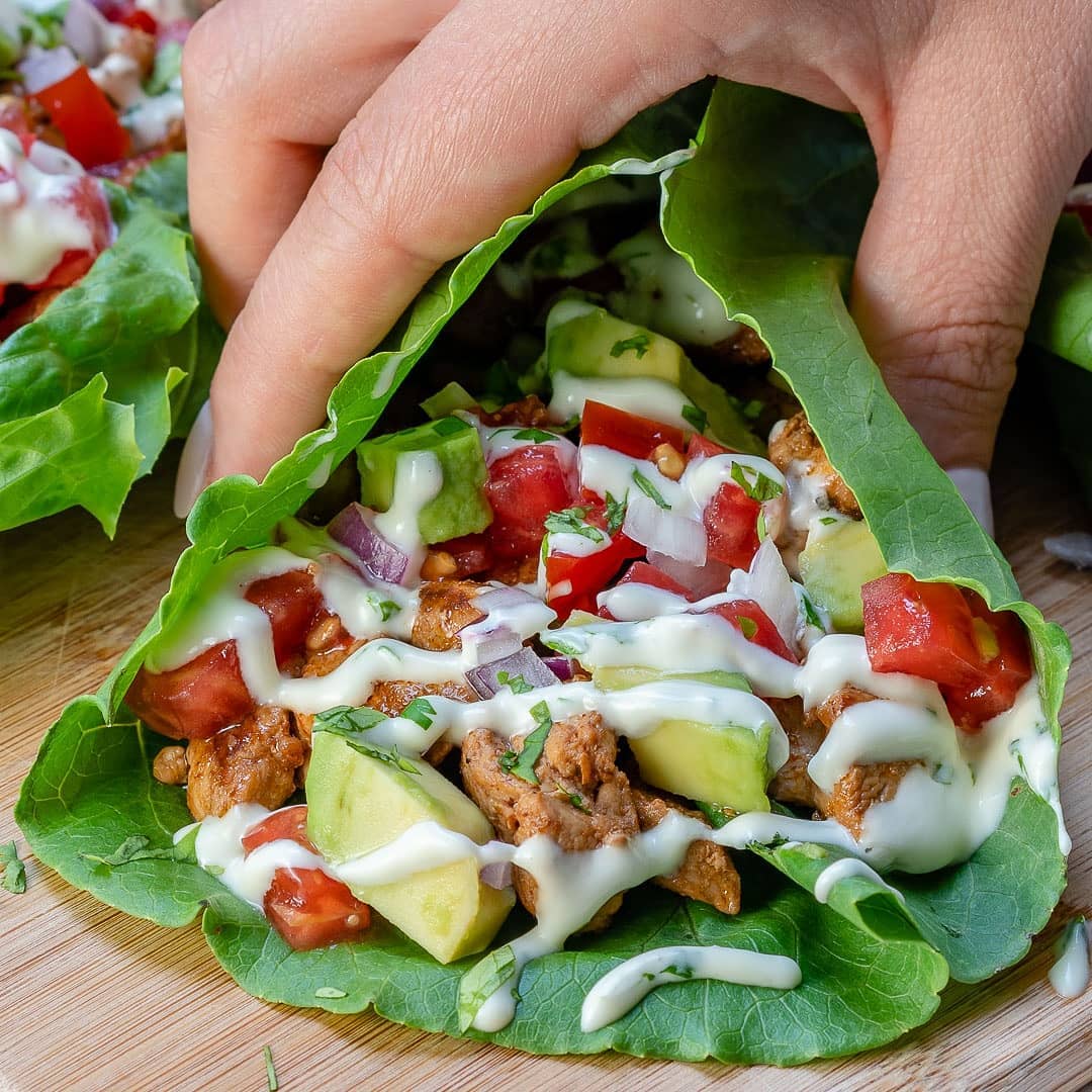 {NEW} Chipotle Chicken Lettuce Wraps + Cilantro Lime Sauce  THESE. ARE. EVERYTHI…
