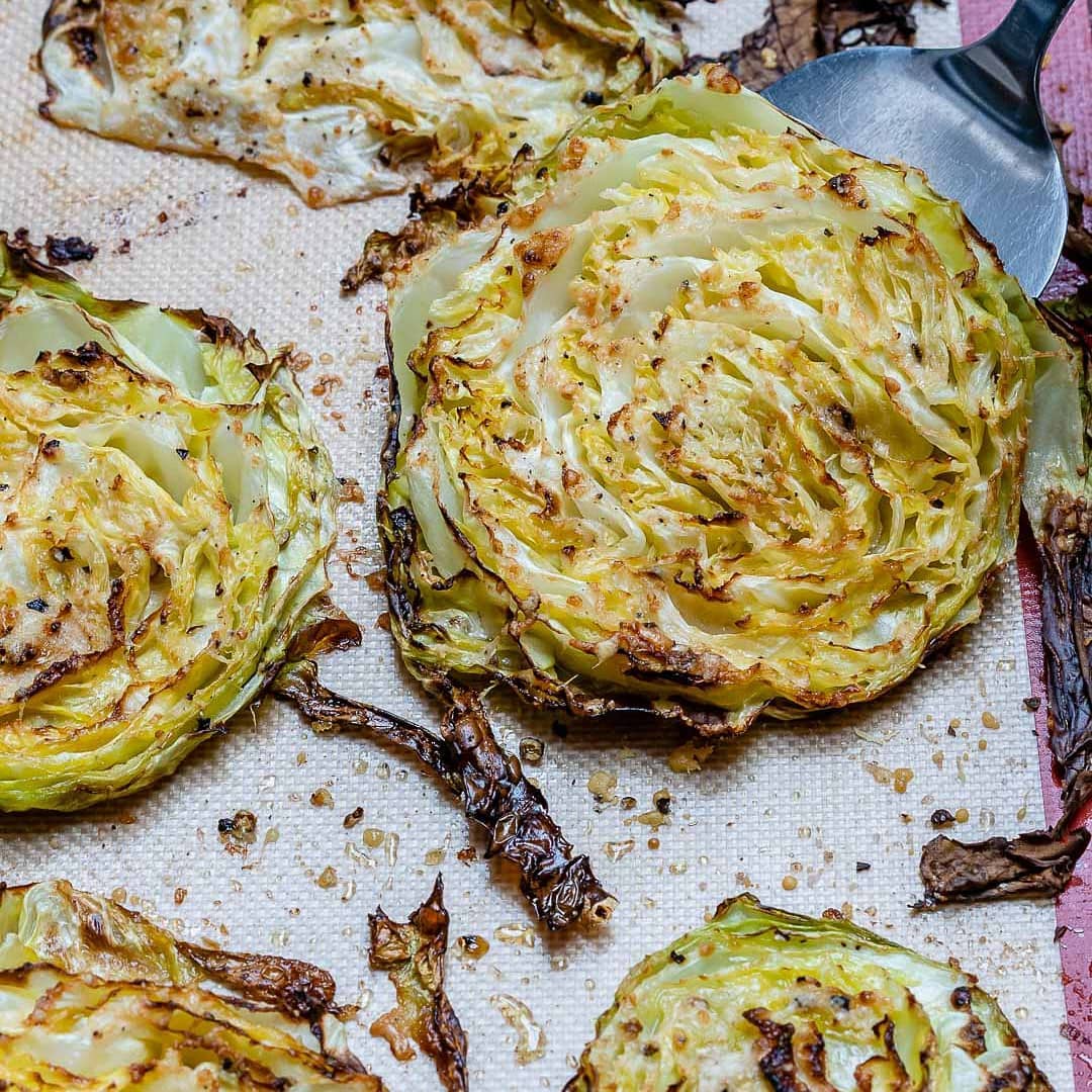 {NEW} Crispy Roasted Parmesan Cabbage Steaks  .
{ Have ever tried roasted cabbag…