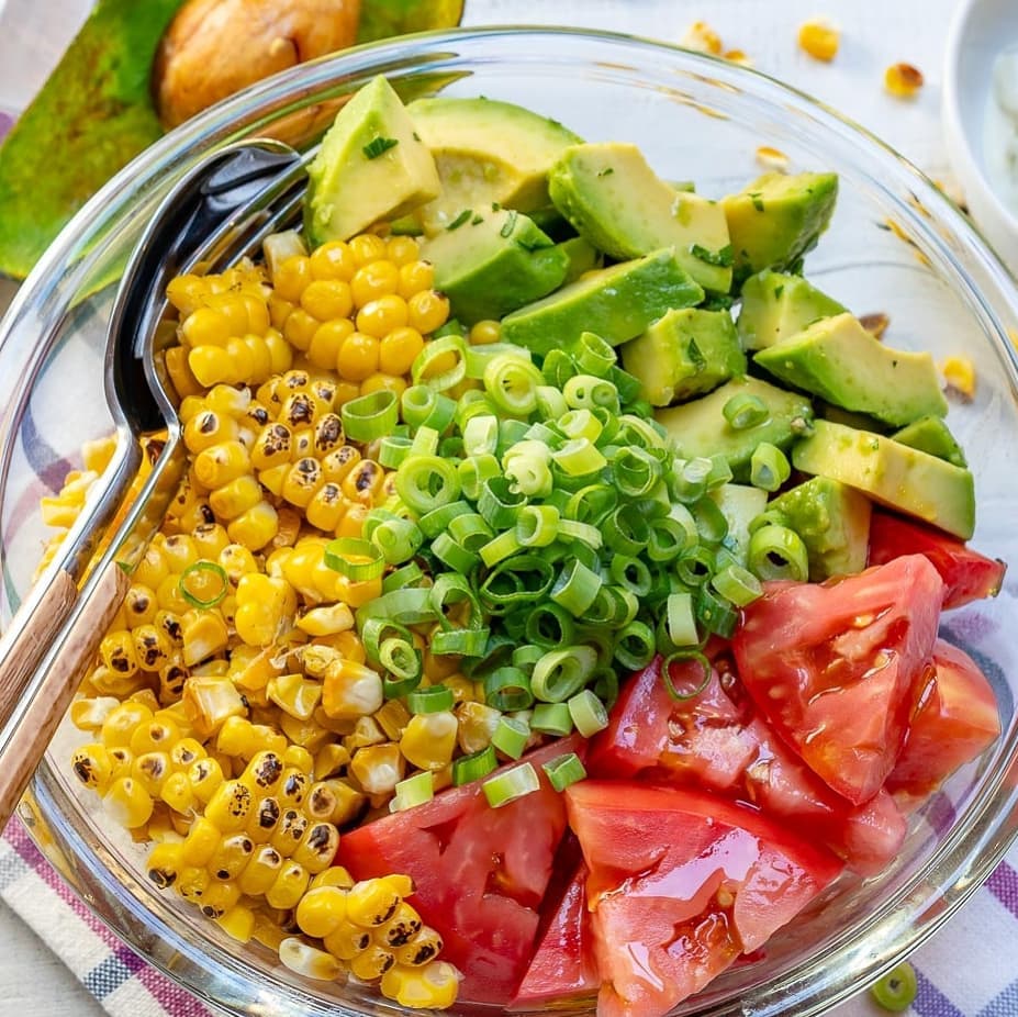 Grilled Corn Salad + Creamy Lime Dressing
{ In-season produce, FAST and ready f…
