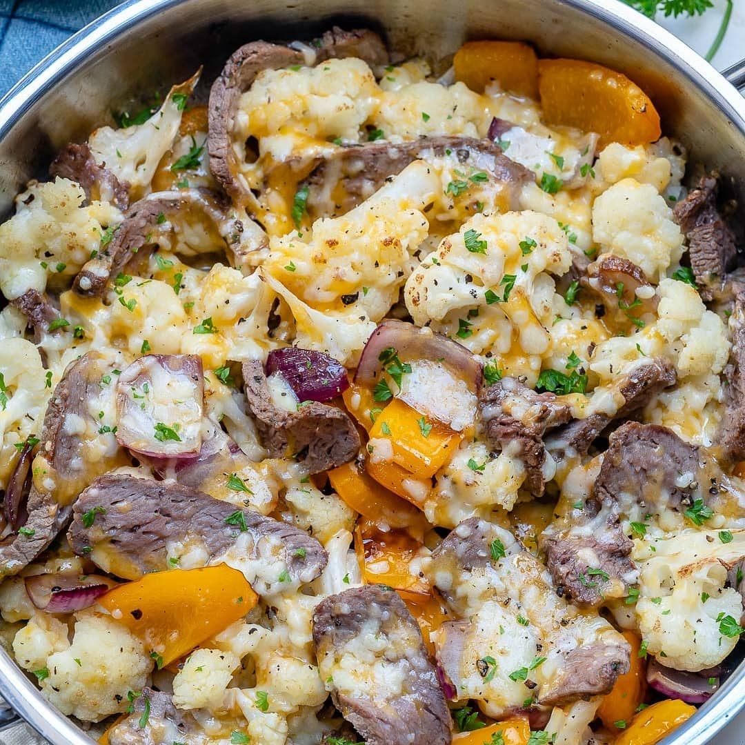 {NEW} Philly Cheese Steak Cauliflower Skillet  All. THE. GOOD. Things!
Swipe fo…