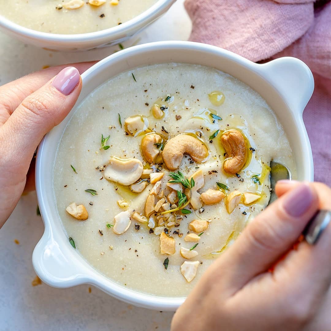 Creamy Cashew Cauliflower Soup
{ It’s just about soup season! Who LOVES creamy, …