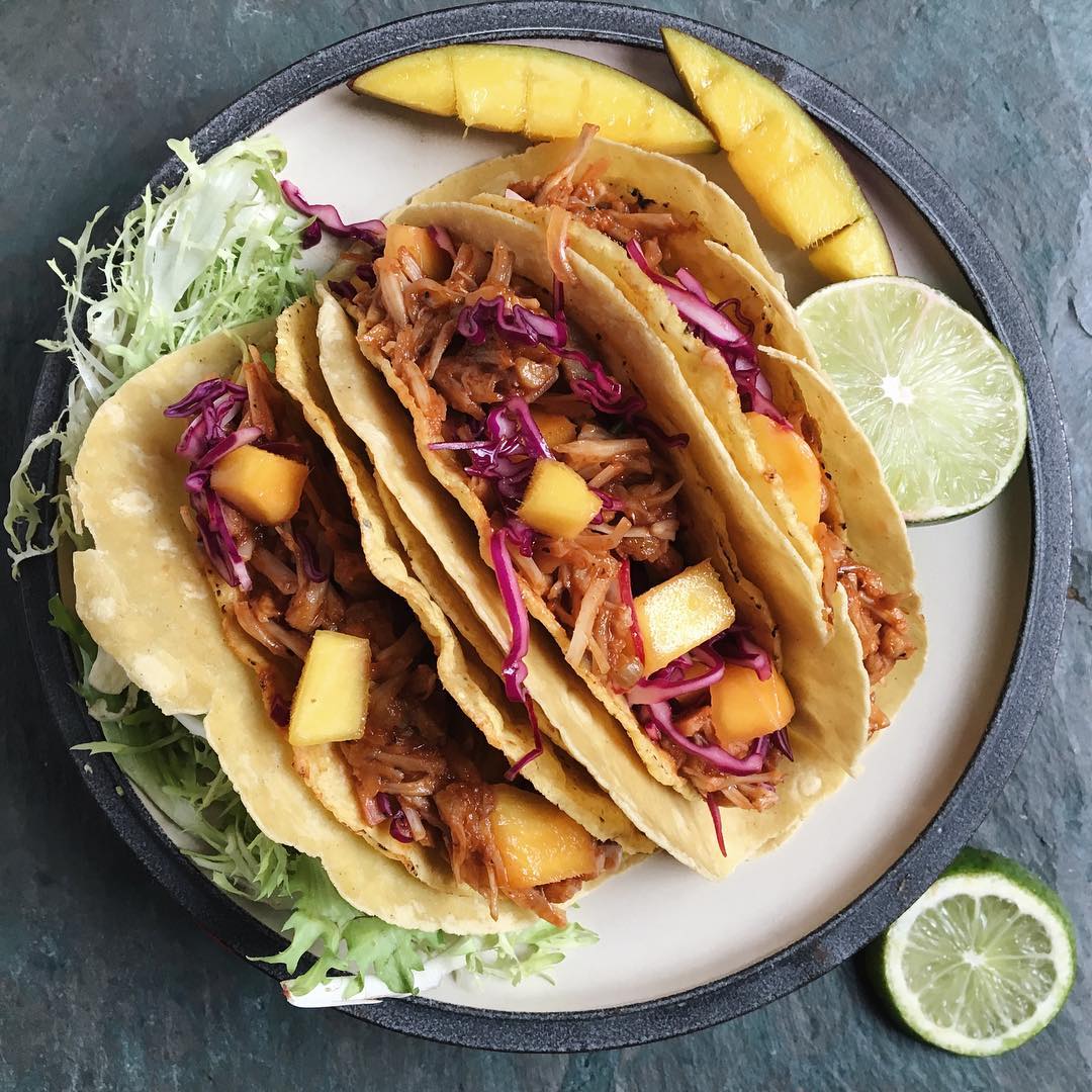BBQ Jackfruit Tacos with mango slaw for #tacotuesday Inspired by a recipe from @…